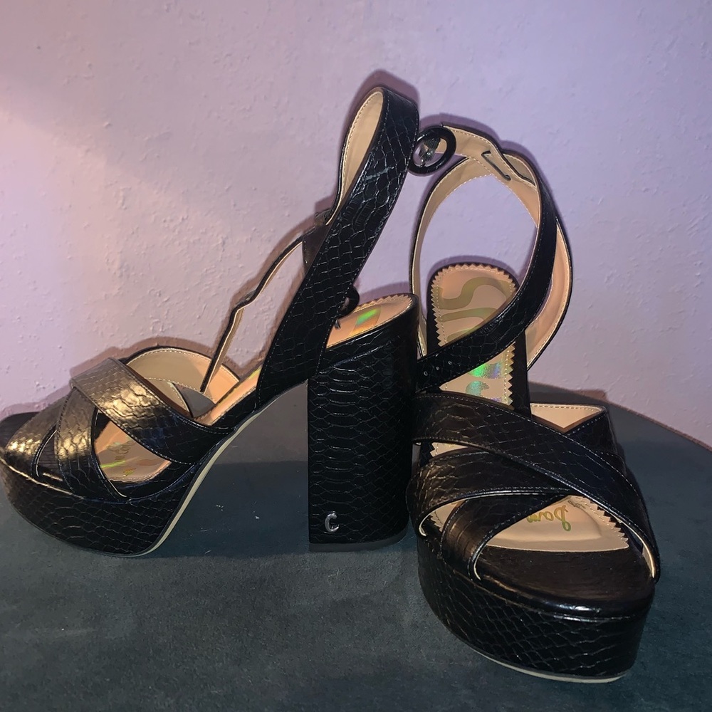 Circus by Sam Edelman size 8 black faux leather , snake skin, block heel